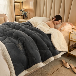 Cálido <span class=keywords><strong>invierno</strong></span> grueso edredón de franela juego de <span class=keywords><strong>cama</strong></span> terciopelo Sherpa Faux Wool Down edredón alternativo edredón - Product Image 6