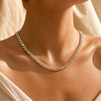 Collier chaîne cubaine en laiton plaqué or blanc et rhodium bicolore, avec zircon pavé et fermoir noir effet goutte d'huile, bijou de luxe tendance, cadeau