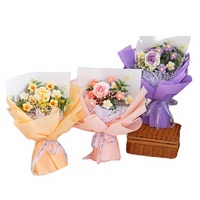 Buket Bunga Rajut Tangan Berkualitas Tinggi dari Benang Campuran Warna Pink Mawar untuk Hari Ibu, Natal, dan Hari Valentine