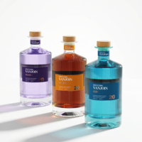 Emballage personnalisé en boîte, bouteilles de vin en verre transparent de 750 ml avec bouchon en liège pour les boissons, la vodka, le gin, le whisky, l'huile d'olive, le vinaigre