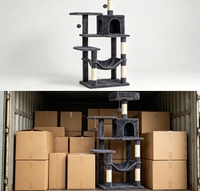Arbre à chat multi-niveaux en sisal avec double porte, hamac, plusieurs plateformes d'escalade et jouets pompons suspendus pour chat d'intérieur