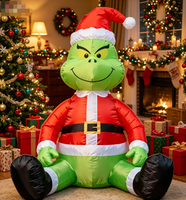 Déguisement gonflable du Grinch assis avec lumières LED intégrées pour la décoration de Noël et comme accessoire de jardin