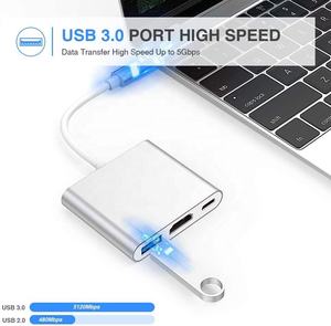 Adaptateur de concentrateur <span class=keywords><strong>USB</strong></span> <span class=keywords><strong>C</strong></span> en alliage d'aluminium 3-en-1 de type <span class=keywords><strong>C</strong></span> vers <span class=keywords><strong>c</strong></span>âble convertisseur HDTV + USB3.0 + PD en stock - Product Image 3