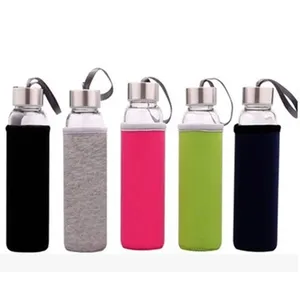 high quality BPA Free Outdoor bottle Portable Borosilicate wide mouth Glass Milk Juicer Bottle with Leak proof lid