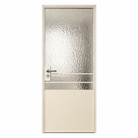 Porte intérieure battante arquée sur mesure en verre alu pastel vibrant, avec verre cannelé pour l'intimité, étanche, style Mid-Century Modern pour hôtel