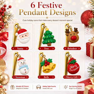 Coffret Cadeau de Noël Créatif Horeca – Ensemble de <span class=keywords><strong>Couverts</strong></span> en Acier Inoxydable Effet Miroir Écologique avec Pendentif Dessin Animé Doré et Argenté - Product Image 4