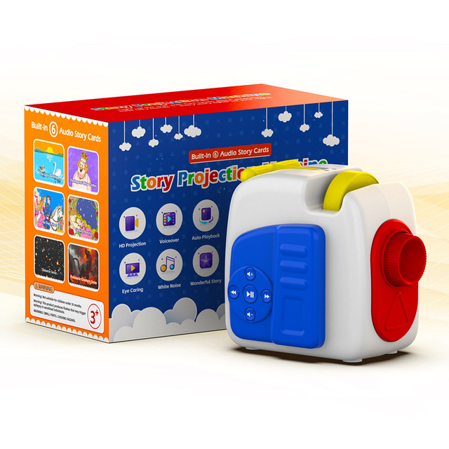 LED Story Projection Machine with 6 Story Cards Plug-In 5V Audio Player 9 Sleep Sounds Gift Toy for Toddlers and Kids