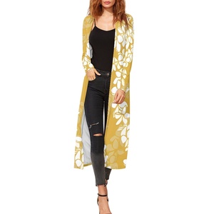 1MOQ spedizione a goccia 2025 all'ingrosso a buon mercato <span class=keywords><strong>giallo</strong></span> Elei polinesiano Samoan Design floreale Custom <span class=keywords><strong>cardigan</strong></span> a maniche lunghe per le donne - Product Image 2