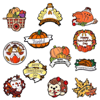 Badges Souvenirs Personnalisés Modernes en Émail Doré Estampé, Motif Citrouille, Dinde et Feuille d'Automne pour Fête de Thanksgiving