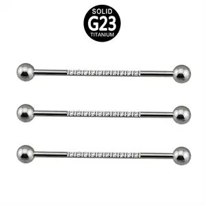 G23 ASTM F136 Titanium perhiasan tindik internal berulir CZ Brabell