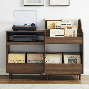 Compact Vinyl <b>Record</b> Storage Cabinet Flip-Through Display Player <b>Stand</b> Small Apartment Walnut Reversible Design - Product Image 2
