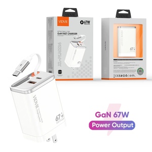 VIDVIE Chất lượng cao gan PD 67W Sạc nhanh được xây dựng trong có thể thu vào Loại C Cáp Thông Minh Tường sạc cho điện thoại di động máy tính xách tay - Product Image 1