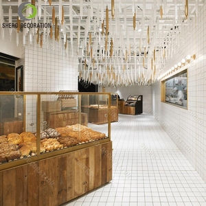 Gabinetes de exhibición de cafetería Vitrina de exhibición de panadería personalizada Mostrador de cafetería de madera a la venta - Product Image 5