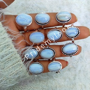 Wholesale Bulk 925 Silver Plated Blue Lace Agate <b>Rings</b> Fashion Jewelry for Women for Engagement or Party - Product Image 4