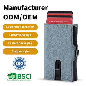 Hot Selling Vintage Custom Design <b>RFID</b> Blocking Genuine Leather Metal Aluminium Credit Card <b>Wallet</b> with Button Closure <b>for</b> <b>Men</b> - Product Image 1
