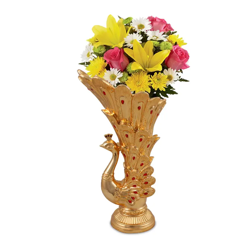 Özel ev süsleme iç aksesuarları reçine heykel dekorasyon tavuskuşu çiçek benzersiz vazo ev dekor reçine el sanatları