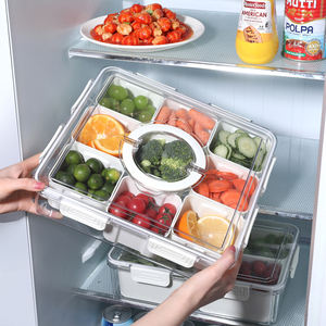 Plateau de service divisé avec couvercle et poignée Boîte à snackle à 9 compartiments Conteneur de charcuterie Plateaux à snacks portables pour légumes - Product Image 2