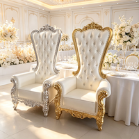 Fauteuil Trône Élégant à Dossier Haut, Chaise Rembourrée de Luxe pour Mariage, Anniversaire, Hôtel, Banquet