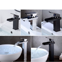Robinet de lavabo HLK de style moderne en acier inoxydable avec valve en céramique, type cascade, à poser sur le comptoir, finition chromée, vente en gros