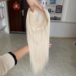 Topper de Cabello Humano para Mujer, Base Mono de 5x6 Pulgadas, Cabello Virgen Europeo Ruso con Cutícula Intacta y Alineada, Color Rubio Claro - Product Image 1