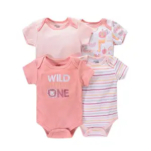 Newborn jumpsuits summer 0-3M short sleeve 4pcs cotton cute baby romper set