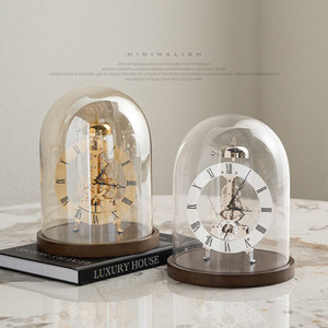 Craftsman stile italiano luce orologio meccanico di lusso copertura in vetro trasparente ornamento inciso tavolo di ispirazione romana - Product Image 5