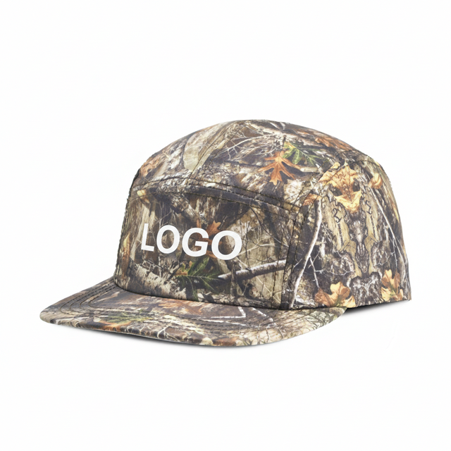 Custom Camo Sublimation 5 Panel Camp Cap | Flexible Brim Unisex Running Hat for Outdoor Sports