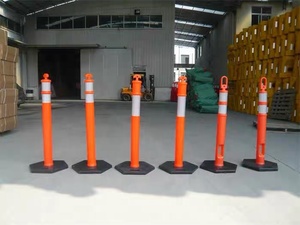 4パック 45インチ トラフィックコーン セーフティバリア デリニエーターポストコーン 10インチ反射バンド付き、11ポンド 八角形ゴムベース トラフィック - Product Image 3