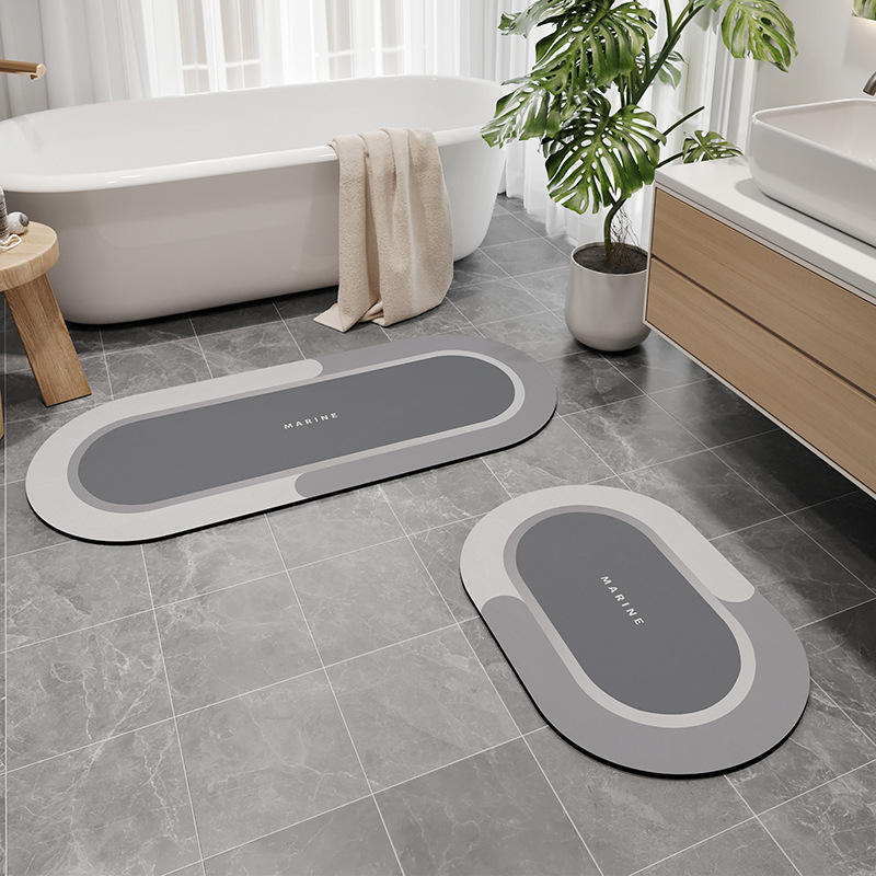 Diatomaceous earth bathroom mat - Morandi oval light gray