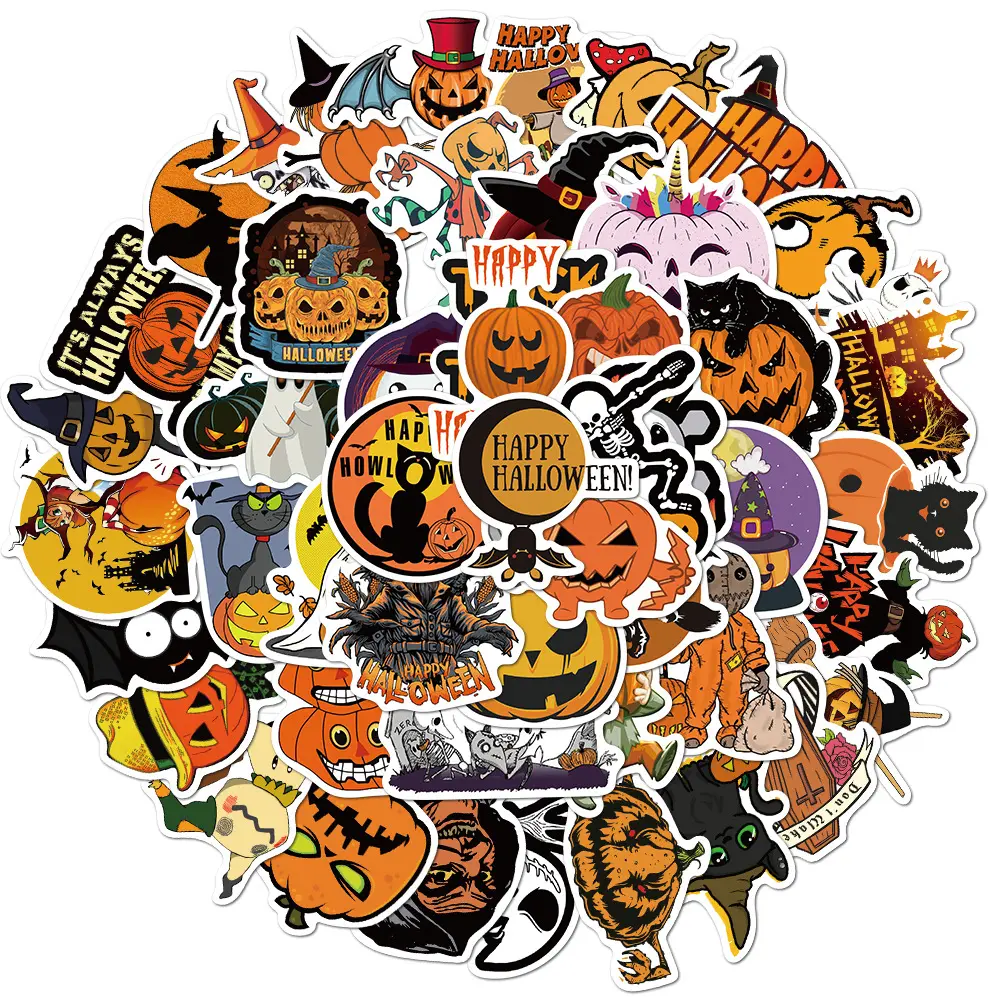 50pcs pumpkin Decoration Decals Graffiti vinyl Sticker Pack for Luggage Car Laptop Skateboard water bottle halloween stickers