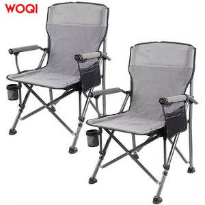Chaises pliantes de camping Woqi, lot de 2, structure en aluminium, tissu Oxford gris spatial, avec porte-gobelet et poche latérale - Product Image 1