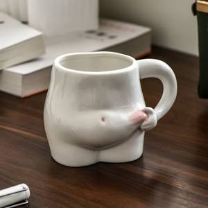 L Funny Fat Big Belly Mug Cute Tasse en céramique Tasses à café thé lait originales faites à la main avec poignée - Product Image 1