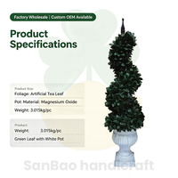 Künstlicher Teeblatt-Spiral-Topiary-Baum 3ft mit zwei Ästen, Magnesia-weißer Topf, für Zuhause, Hochzeitsbogen, Wand- und Gartendekoration