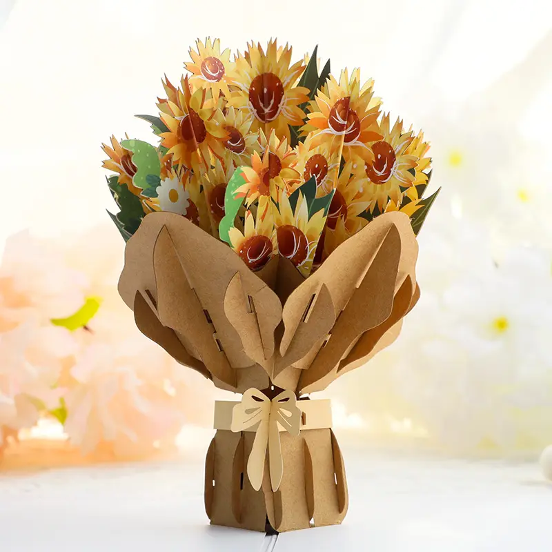 Tarjetas de Felicitación Pop Up 3d de girasoles encantadoras para el día de la madre, tarjetas de agradecimiento florales hechas a mano para estudiantes, buena calidad
