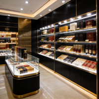 Présentoir à whisky de luxe en acier inoxydable, vitrine à vin pour magasin de spiritueux, aménagement de boutique avec boîte à lumière LED intégrée