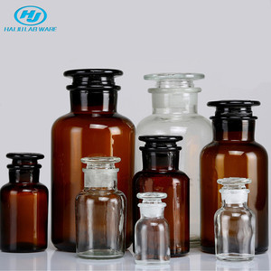 HAIJU LAB Reagenz flasche aus klarem/bernstein farbenem Glas mit schmalem/weitem Mund und gemahlenem Glass topfen für Labor zwecke - Product Image 1