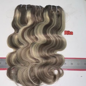 Capelli Indiani Ricci Mossi Pre-Pettinati Lisci con Mèches <span class=keywords><strong>Biondo</strong></span> Miele 4/27, <span class=keywords><strong>Biondo</strong></span> Marrone 613, Ricci Burmesi con Mèches - Product Image 5