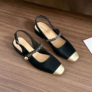 2026 Summer New Women One Strap Color <b>Block</b> Closed Toe Sandals square Toe Backless Low Heel Casual Shoes - Product Image 4