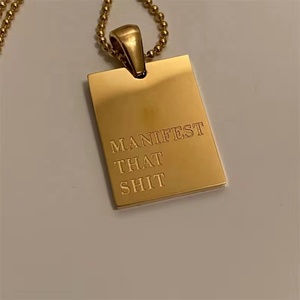 Collier personnalisé en acier inoxydable doré 18k mots gravés pendentif rectangle citations inspirantes collier personnalisé pour les femmes bijoux - Product Image 6