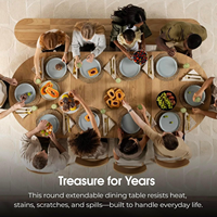 Table à manger extensible en bois, ronde de 45'' à ovale de 105'', base à colonnes côtelées, ensemble de meubles de cuisine modernes, 6 chaises, 14 places
