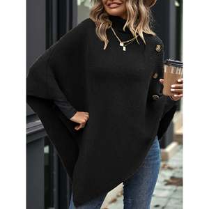 Pull à col haut taille unique kaki pour femme, style poncho, tricoté - Product Image 5
