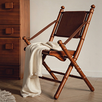 Fauteuil de Réalisateur Pliant Rétro en Bois Massif avec Cadre Imitation Bambou, Chaise Longue de Loisirs pour Mobilier Commercial et Domestique