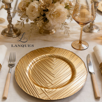 Assiettes de présentation rouges Lanques en verre avec bord doré, rondes, décoratives, pour la mise en table de dîner, 13 pouces, en gros