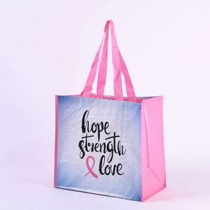 กระเป๋าโท้ทนทานกันน้ำขายดี พิมพ์ลายสีสันสดใส กระเป๋าช้อปปิ้งผ้า PP ทอ ลายตัวอักษรเคลือบลามิเนต - Product Image 2