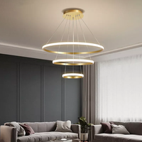 Terlaris Lampu Gantung Emas Modern Dalam Ruangan Mewah Desain Ruang Tamu Cincin Bulat LED Lingkaran Lampu Gantung