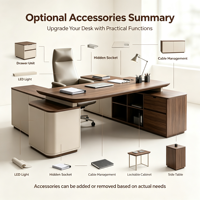 Bureau de direction en L en bois, moderne et luxueux, pour PDG, avec montage facile, durable et écologique, avec rangement intégré – Fabrication OEM