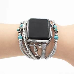 Pour <span class=keywords><strong>Apple</strong></span> <span class=keywords><strong>Watch</strong></span> <span class=keywords><strong>série</strong></span> 7 <span class=keywords><strong>6</strong></span> 5 4 3 SE 8 Ultra 49mm femmes mode tissé à la main pierre naturelle bracelet de montre en cuir - Product Image 6