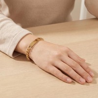 Bracelet d'identification minimaliste ZG en acier inoxydable plaqué or 18 carats, chaîne cubaine gravable, bijoux personnalisés unisexe
