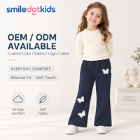 Pantalons évasés pour enfants Smiledotkids, bleu marine, broderie papillon, taille élastique, OEM ODM, vente en gros pour tout-petits, usine