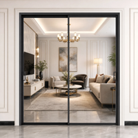 Porte coulissante double à cadre fin en aluminium, style nordique moderne, avec grande vitrée et isolation phonique pour chambre à coucher